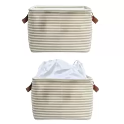 Extra Large Canvas Fabric Storage Basket With Handle And Drawstring Cover- 45X20X30cm