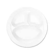 Ecno Pack Divider Plate Disposable Round Foam Food Serving Plates 10 inch- 25 Pieces