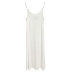 Women Full Length Sleeveless Cami Cotton Night Gowns- White