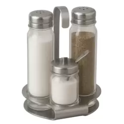 Glass Seasoning Bottle Set Of 2 Large And 1 Small Salt Pepper Bottle In Silver Hook Stand- 3pcs Set