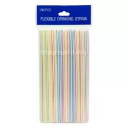 Plastic Multi-Color Disposable Flexible Drinking Straw- 100pcs
