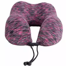 Travel Neck Pillow With Memory Foam And Rope Closure - Pink And Black
