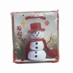Christmas Gift Bag With Snowman In Red Hat And Scarf Printed And Twisted Rope Handle- 12pcs Pack