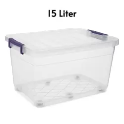 Heavy Duty Clear Storage Box, Stackable Transparent Container Box With Latch Locking Lid- 15Ltr