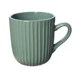 Straight Line Pattern Ceramic Coffee Mug with Handle- Green