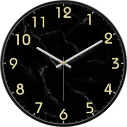 Round Black Marble Patterned Analogue Wall Clock- Black