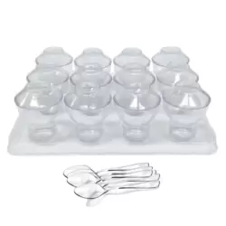 Clear Plastic Disposable Dessert Cups With Lids And Spoons- 12pcs