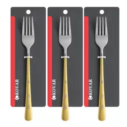 Kovar Gray Stainless Steel Cake Fork With Golden Handle- 3pcs