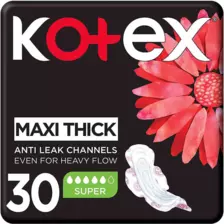 KOTEX MAXI THICK PADS, ANTI-LEAK CHANNEL, 30 PADS.