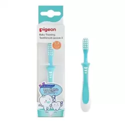 Pigeon Baby Training Toothbrush Lesson 3 With Soft Bristles For 12-18months Babies- Blue