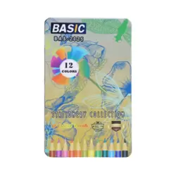 Basic Color Pencils Triangular Smooth Writing Pencils Metal Box 12pcs