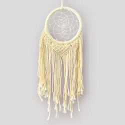 Hand Woven Cotton Wall Hanging Decor Wall Art Tapestry with Cute Pearl- Cream