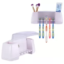 Plastic Wall-Mounted Five Slots of Toothbrush And Two Cups For Toothpaste And Other Items