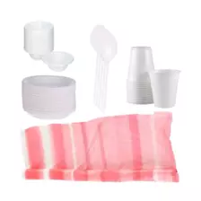 Food Pack Disposable Plastic Plates Bowls spoons and Glass Set Combo Pack