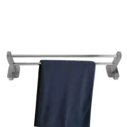 Strong Self Adhesive Double Towel Holder Rod Hanger With Hooks- Gray