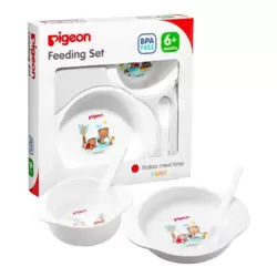 Pigeon Weaning Plate And Bowl, Babies Feeding Set For Comfortable Feeding- White