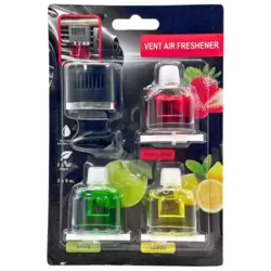 Car vent air freshener with plastic shell and 3 different fragrance strawberry apple and lemon 3x9ml