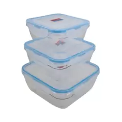 Tingli Anti Leakage Clear Plastic Food Container Blue With Airtight Lid, Eco Friendly- 3pcs Set