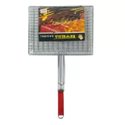 Teweijia Handheld Foldable Non Stick Stainless Steel BBQ Grill Net With Removable Wooden Handle- Silver