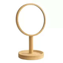 Helena Double Side Round Small Handle Hand Mirror with Wooden Stand- 23X12cm