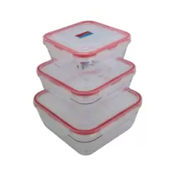 Tingli Clear Plastic Eco Friendly Anti Leakage Food Container With Airtight Lids Red- 3pcs Set