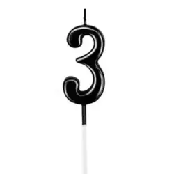 Party Time Candles Black Number Three (3) Shaped Candle 4X7.5cm For Birthday Cake