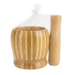 Manual Kitchen Wooden Mortar And Pestle Set Hand Grinder With Stick- Brown