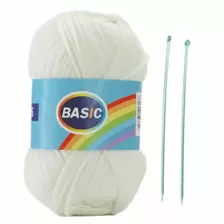 Basic Creative Hand Knitting Yarn, One Pair Knitting Needles, 21 Per Yarn, White - Pack of 3pcs