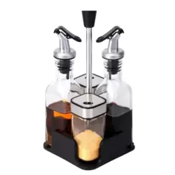 Vacuum Glass Dispenser Bottle For Oil Vinegar Salt And Pepper With Holding Stand