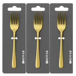 Kovar Stainless Steel Plain Golden Electroplated Cake Fork Set- 3pcs