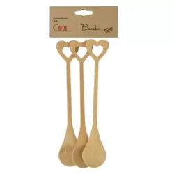 Bambu Cini Bamboo Kitchen Cooking Spoon Set With Heart Shaped Hanging Loop- 3pcs