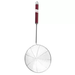 Stainless Steel Spider Strainer Skimmer With Red Handle And Hanging Loop