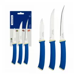 Tramontina Stainless Steel Knife In Three Different Sizes- Blue