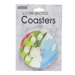House care Round Cork-Backed Coasters Set With Sheeps Pattern- 6pcs
