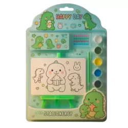 Cute Painting Stationery Set For Kids In Happy Day Dinosaurs Theme With Painting Board, Brush And Colours