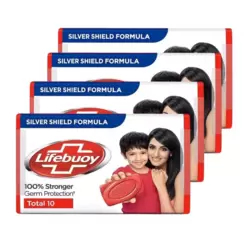 Lifebouy Total 10 Bar Soap With Silver Sheid Formula 100percent Stronger Germ Protection- 4X25gms