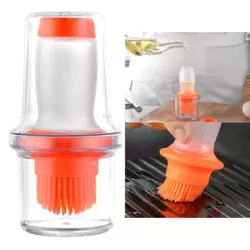 Silicone Cooking Oil Bottle Basting Brush And Squeezable Dispenser- Orange