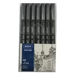 Basic Liner Pens for Illustration Sketching Drawing Black In Assorted Size Nib- 7pcs