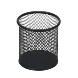 Wire Metal Mesh Pen & Pencil Holder Round Office Desk Organizer- Black