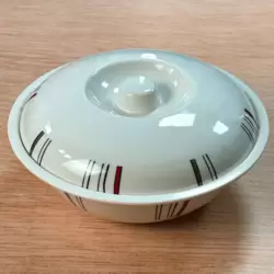 Sarvah Melamine 10 Inch Black And Red Line Designed Round Bowl With Lid- White