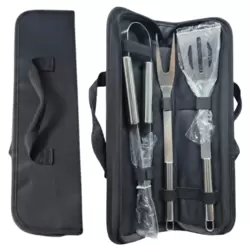 Stainless Steel Barbecue Tool Set Of Fork Tongs And Spatula In Pack For Outdoor Use- 3pcs Set