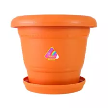 Plastic Garden Pots Containers Tree Planters with Tray, Brown- 18X17 cm