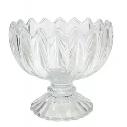 Clear Glass Dessert or Ice Cream Bowl In Embossed Pressed Pattern With Wavy Scalloped Rim
