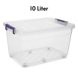 Kovar Clear Storage Plastic Container Box With Locking Lid And Wheel- 10Ltr
