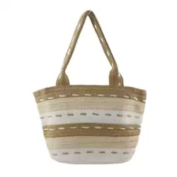 Women Authentic Design Handwoven Oversize Straw Tote bag with Block Zipper- White
