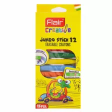 Flair Creative Jumbo Stick Erasable Crayons With Eraser - Pack Of 12pc