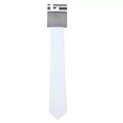 Mens Long Solid Slim Width Necktie- White