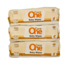 Care One Extra Large Baby Wipes With Aloe Vera Extract Alcohol Free Brown- 3X120pcs