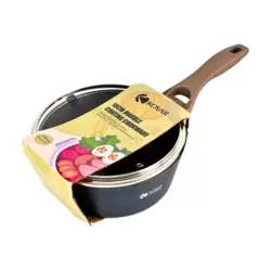 Kovar Aluminium Sauce Pan With Tempered Glass Lid 18cm Marble Coating Cookware- Black