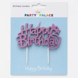 Party Palace Happy Birthday Themed Birthday Candle Cake Topper With Two Stand- Pink